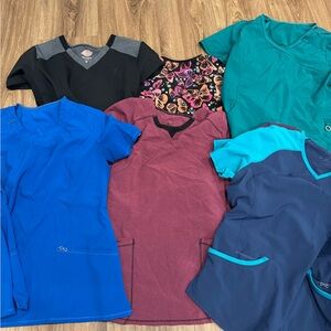 Lot of 6 Cherokee infinity scrub tops size women’s large Dickies work stretch
